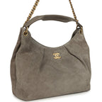 Maxi Hobo Bag Dark Grey Suede Antique Gold Hardware