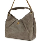 Maxi Hobo Bag Dark Grey Suede Antique Gold Hardware
