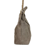 Maxi Hobo Bag Dark Grey Suede Antique Gold Hardware