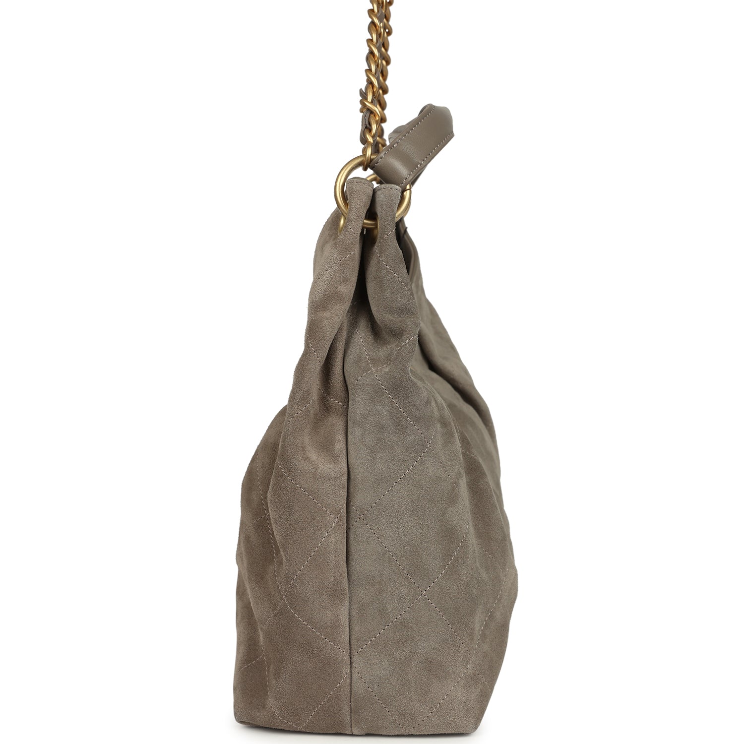 Maxi Hobo Bag Dark Grey Suede Antique Gold Hardware