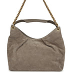Maxi Hobo Bag Dark Grey Suede Antique Gold Hardware