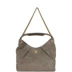 Maxi Hobo Bag Dark Grey Suede Antique Gold Hardware