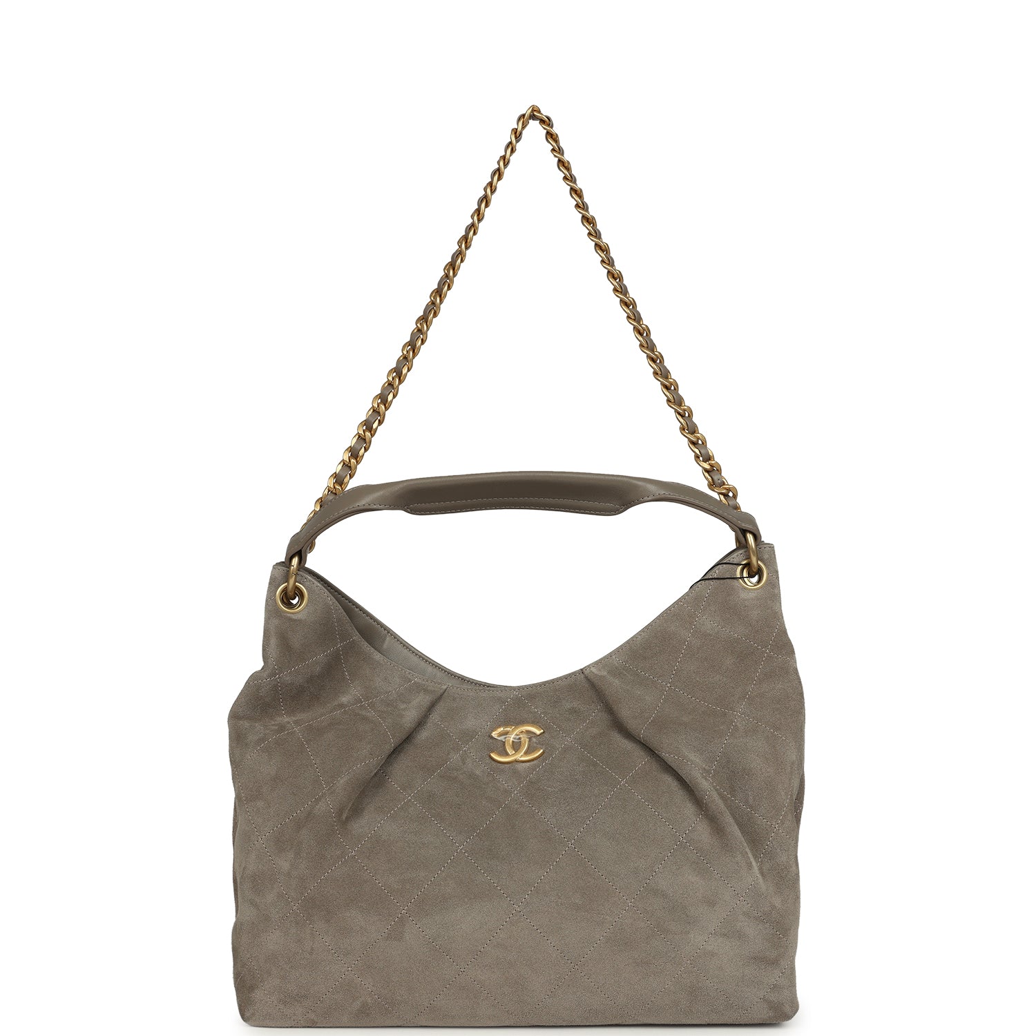 Maxi Hobo Bag Dark Grey Suede Antique Gold Hardware