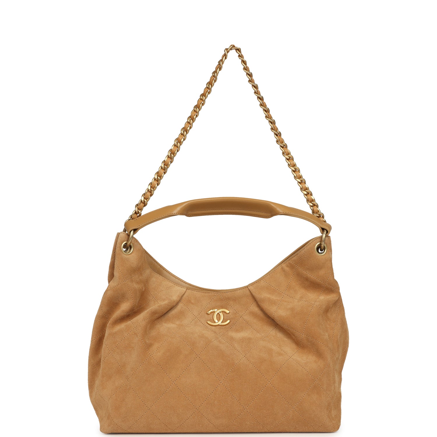 Maxi Hobo Bag Beige Suede Antique Gold Hardware