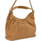 Maxi Hobo Bag Beige Suede Antique Gold Hardware