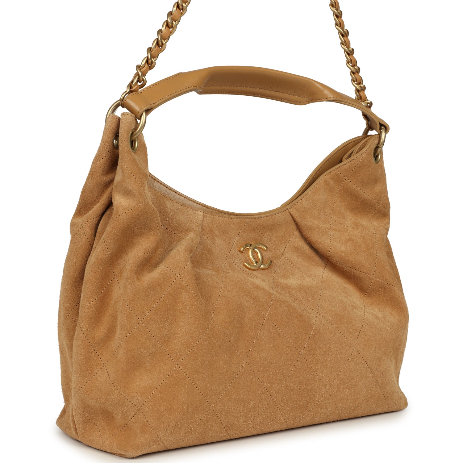 Maxi Hobo Bag Beige Suede Antique Gold Hardware