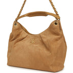 Maxi Hobo Bag Beige Suede Antique Gold Hardware