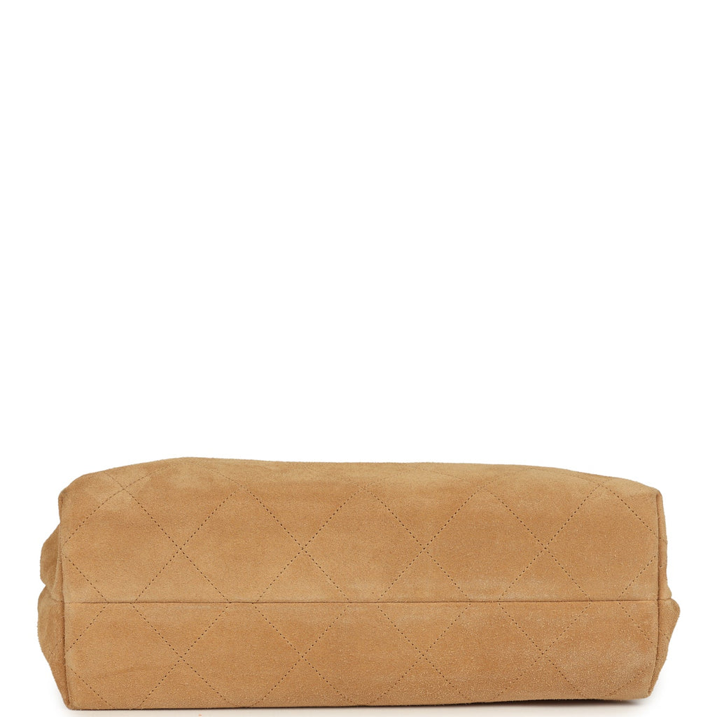 Maxi Hobo Bag Beige Suede Antique Gold Hardware
