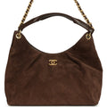 Maxi Hobo Bag Dark Brown Suede Antique Gold Hardware