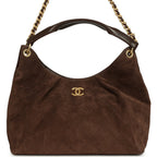 Maxi Hobo Bag Dark Brown Suede Antique Gold Hardware