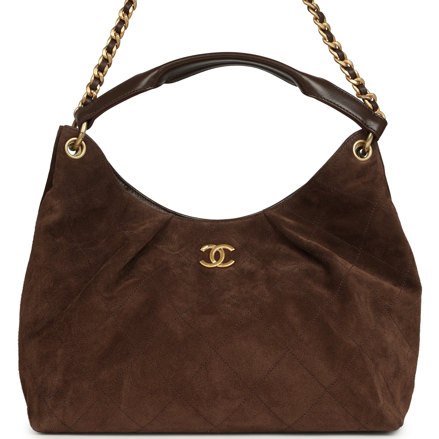 Maxi Hobo Bag Dark Brown Suede Antique Gold Hardware