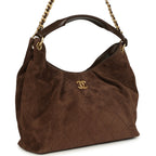 Maxi Hobo Bag Dark Brown Suede Antique Gold Hardware
