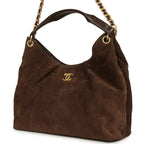 Maxi Hobo Bag Dark Brown Suede Antique Gold Hardware