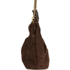 Maxi Hobo Bag Dark Brown Suede Antique Gold Hardware
