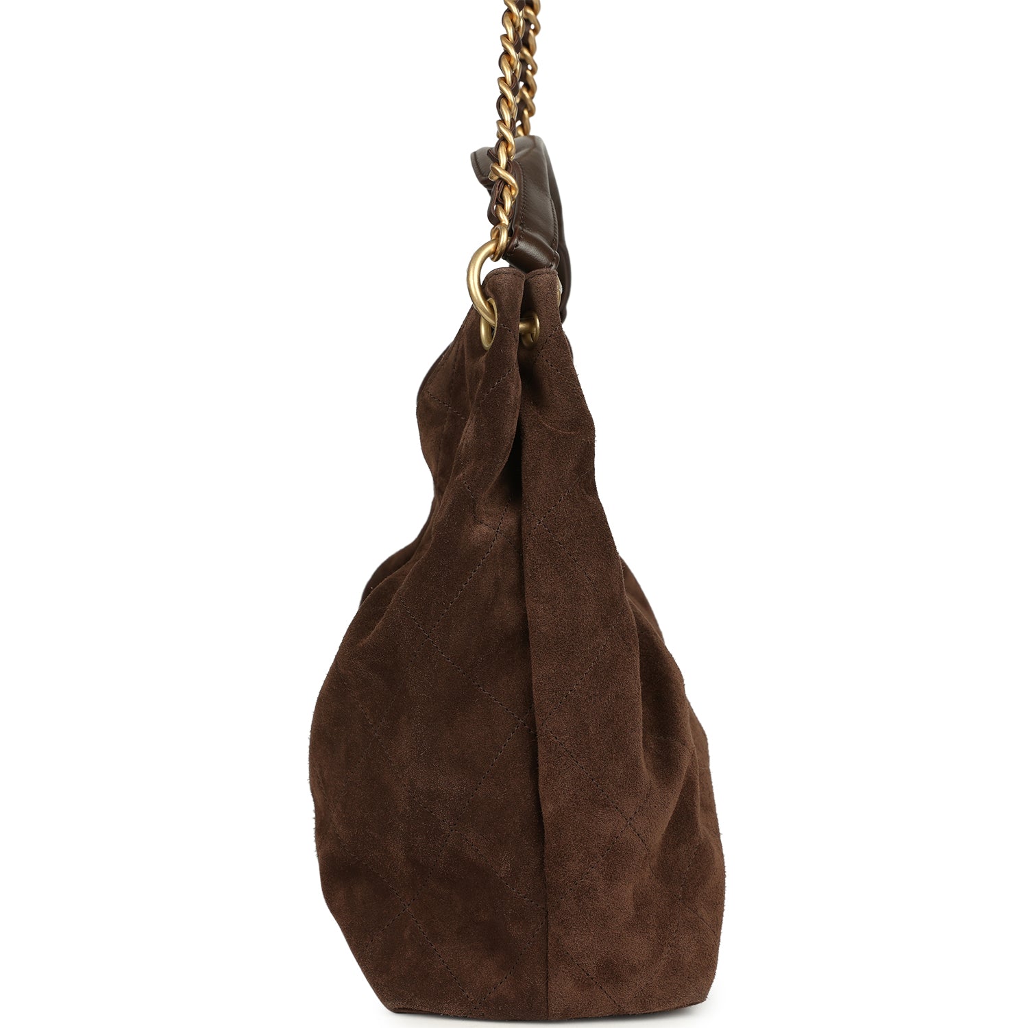 Maxi Hobo Bag Dark Brown Suede Antique Gold Hardware