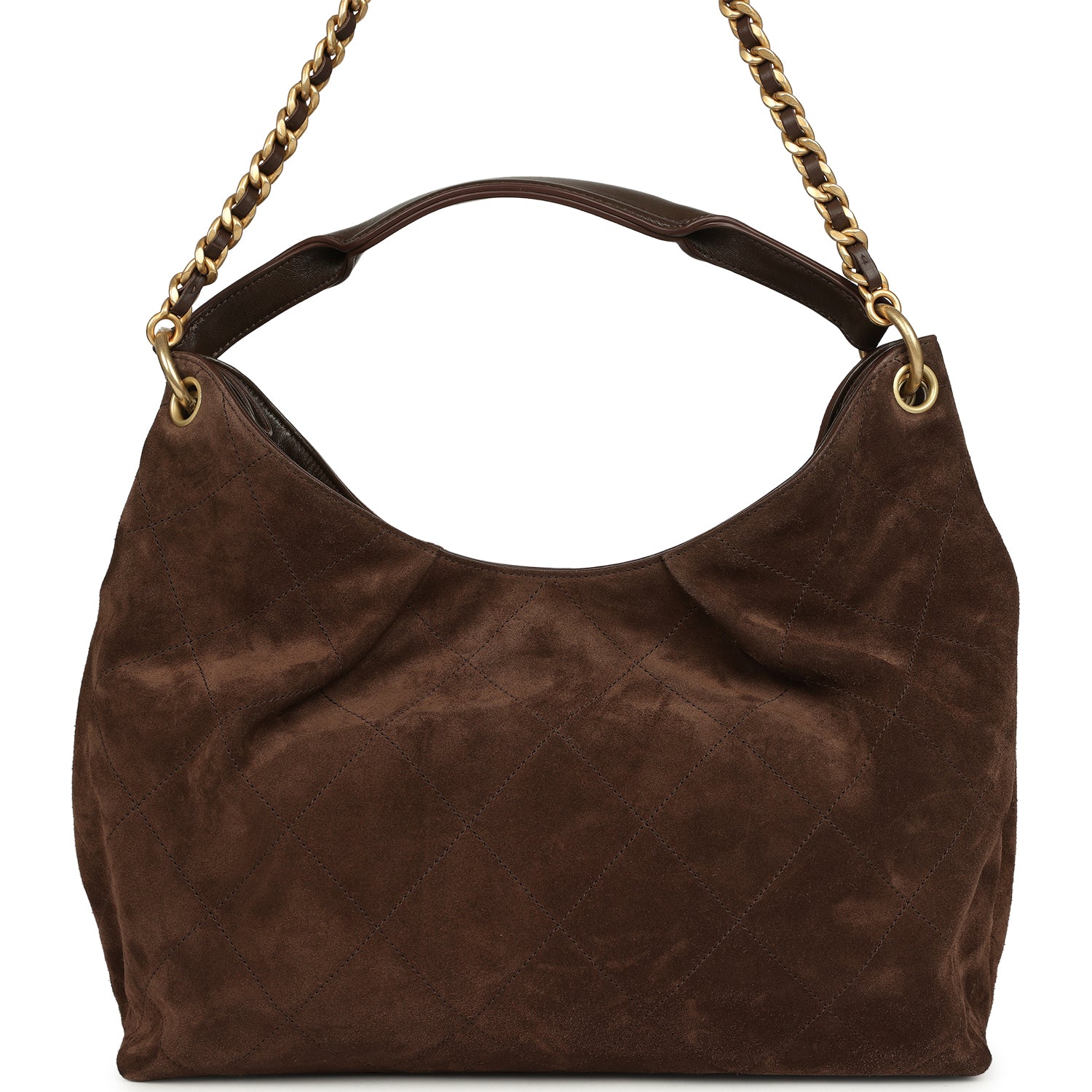 Maxi Hobo Bag Dark Brown Suede Antique Gold Hardware