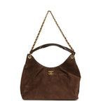Maxi Hobo Bag Dark Brown Suede Antique Gold Hardware