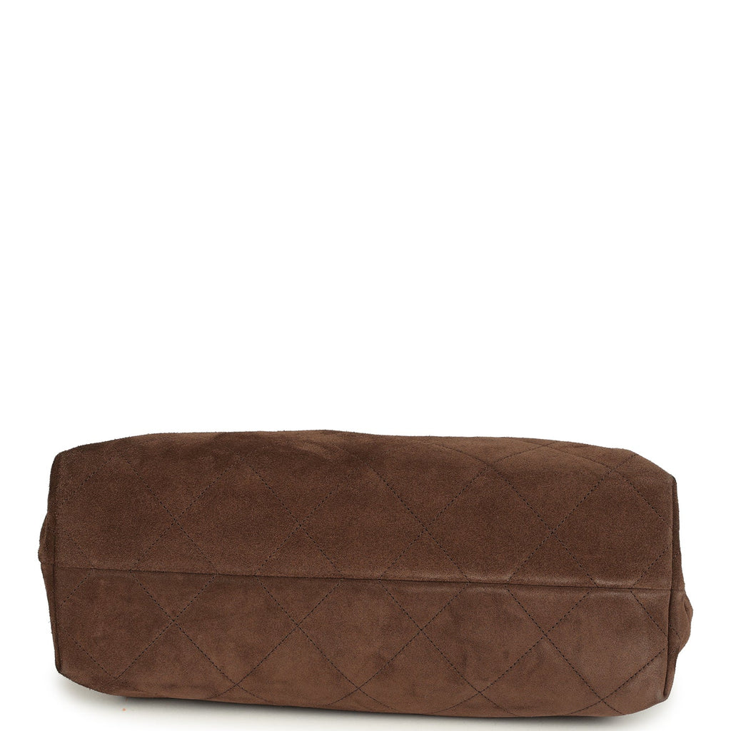 Maxi Hobo Bag Dark Brown Suede Antique Gold Hardware
