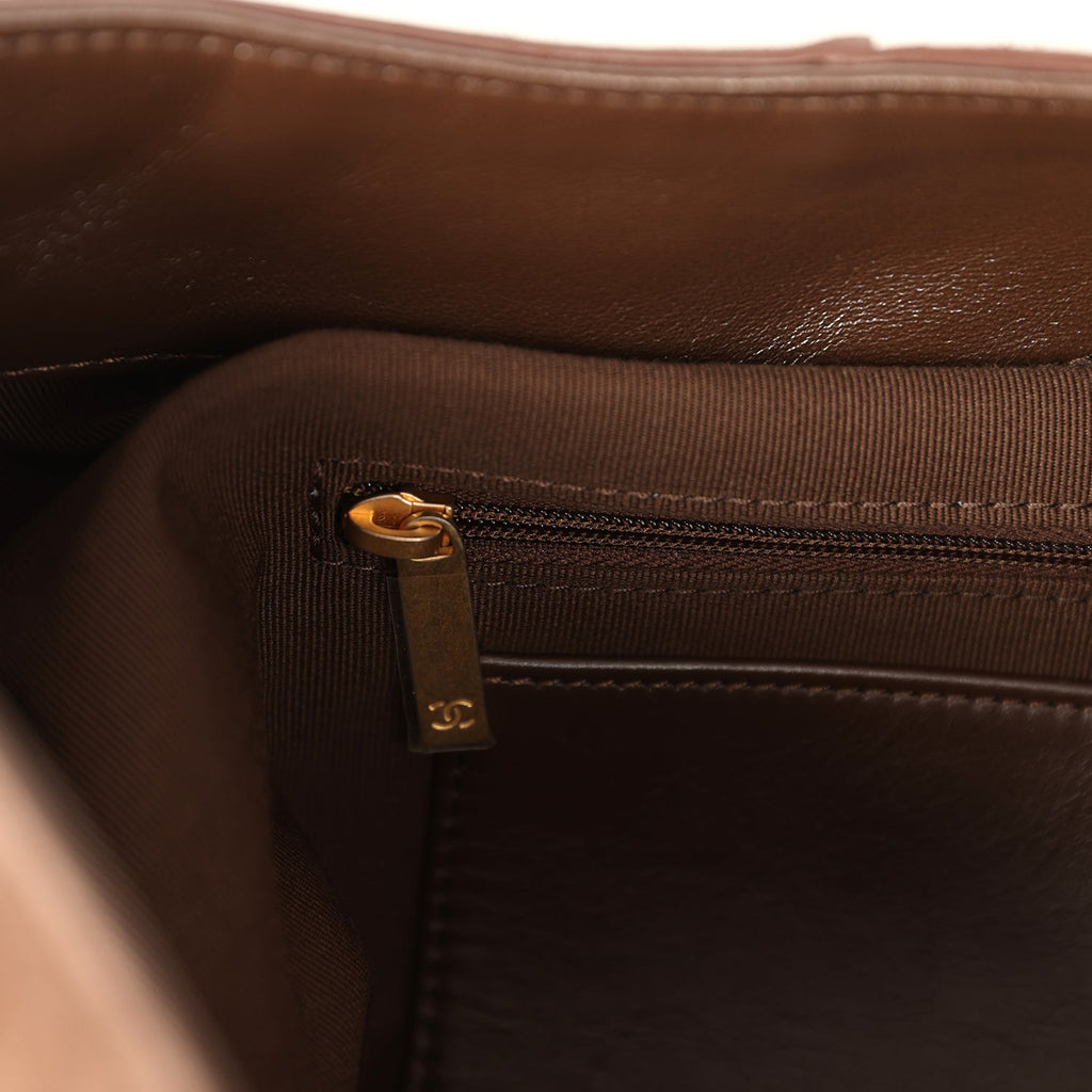 Maxi Hobo Bag Dark Brown Suede Antique Gold Hardware