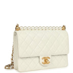 Small Chic Pearls Flap Bag White Calfskin Antique Gold Hardware