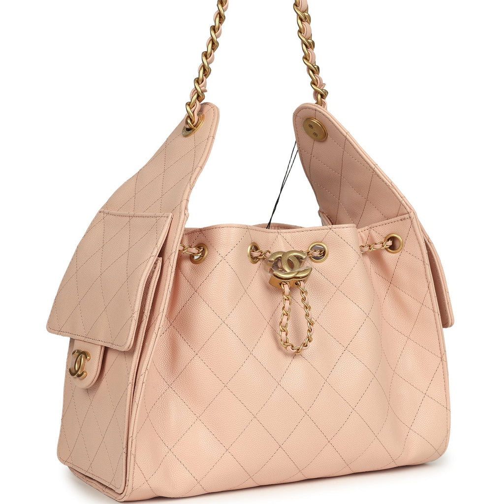 Small 25 Hobo Bag Light Pink Caviar Antique Gold Hardware
