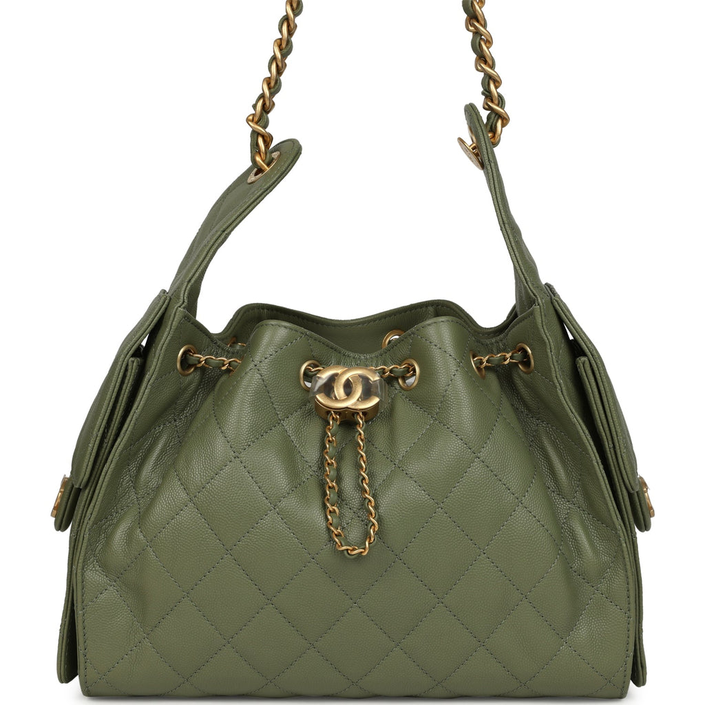 Small 25 Hobo Bag Green Caviar Antique Gold Hardware