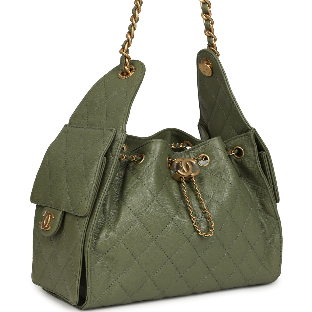 Small 25 Hobo Bag Green Caviar Antique Gold Hardware