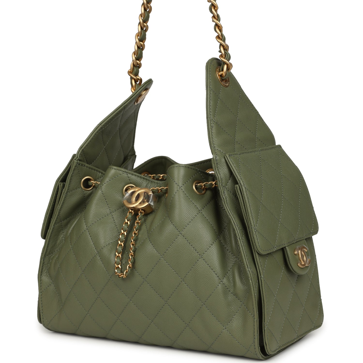 Small 25 Hobo Bag Green Caviar Antique Gold Hardware