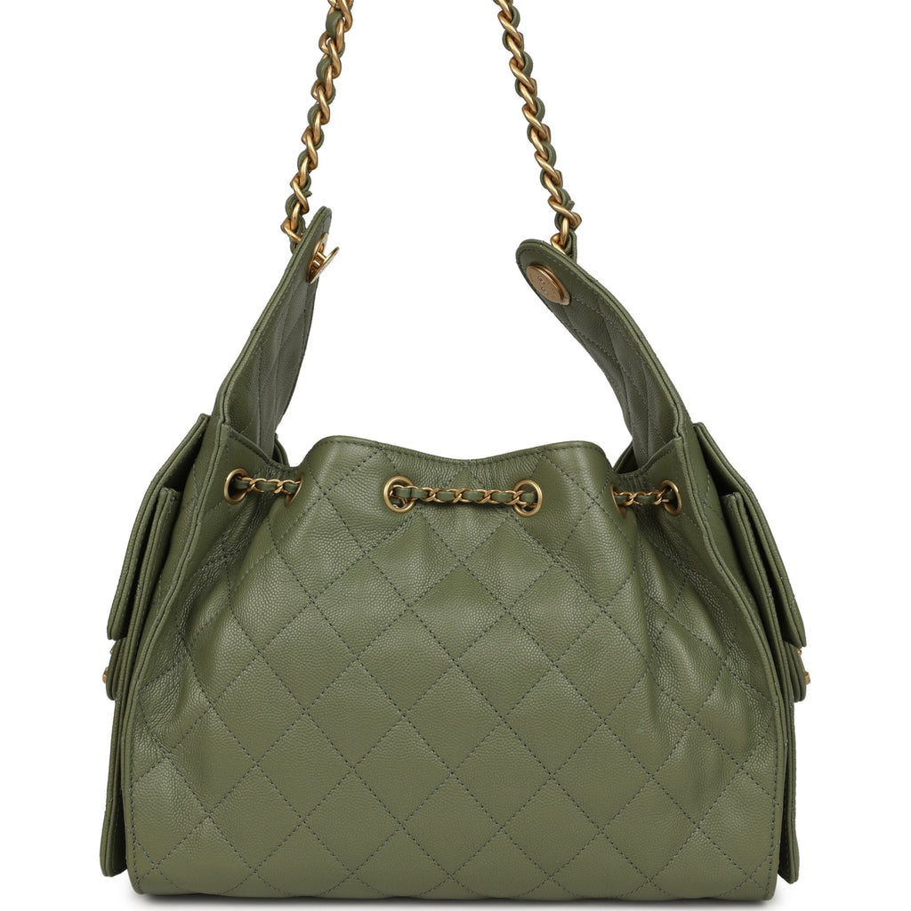 Small 25 Hobo Bag Green Caviar Antique Gold Hardware