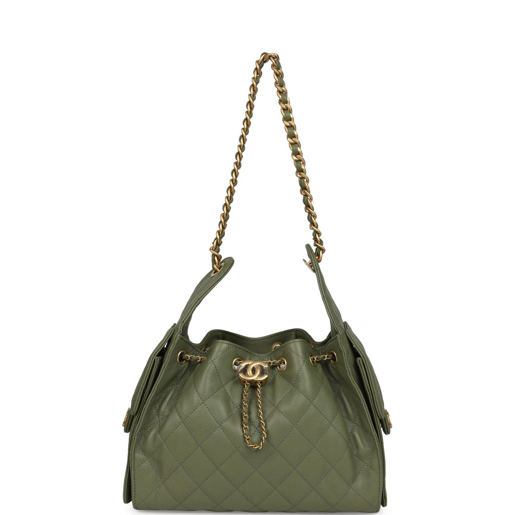 Small 25 Hobo Bag Green Caviar Antique Gold Hardware