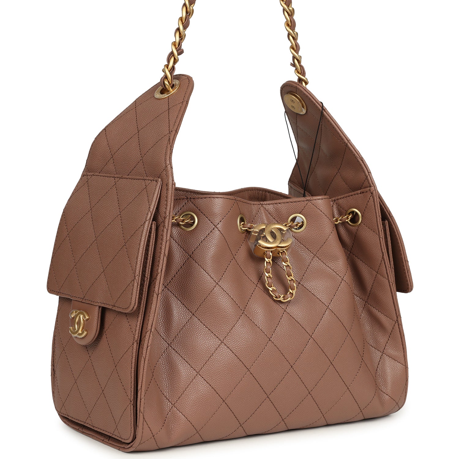 Small 25 Hobo Bag Brown Caviar Antique Gold Hardware