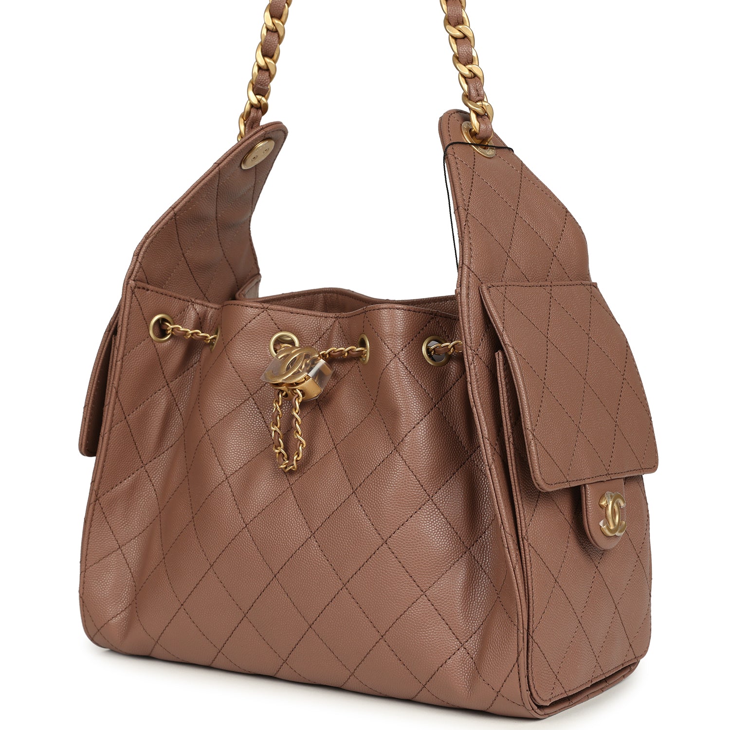 Small 25 Hobo Bag Brown Caviar Antique Gold Hardware