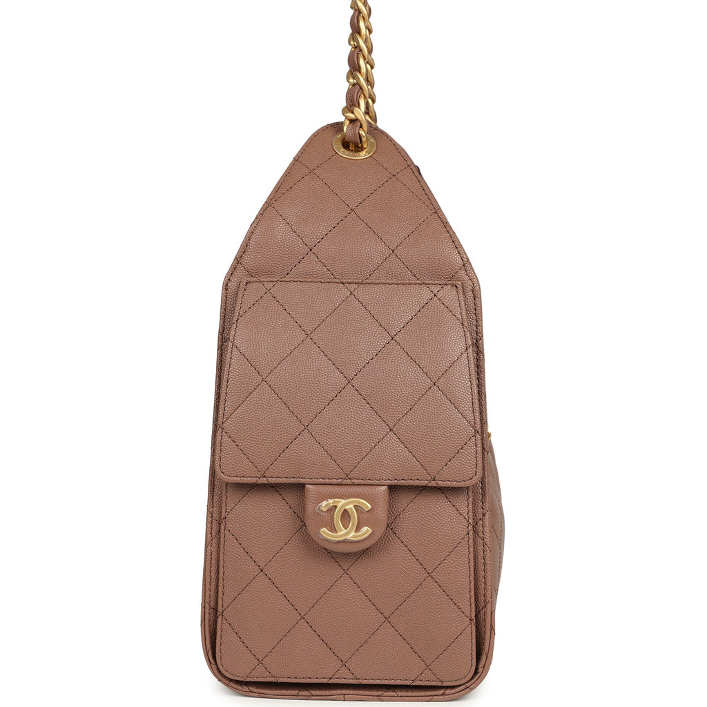 Small 25 Hobo Bag Brown Caviar Antique Gold Hardware