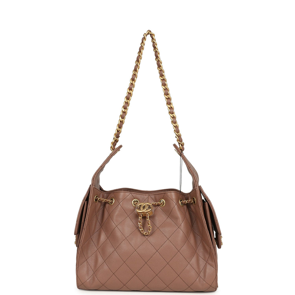 Small 25 Hobo Bag Brown Caviar Antique Gold Hardware