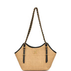 Small Coco Shopping Bag Raffia and Black Calfskin Antique Gold Hardware
