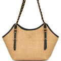 Small Coco Shopping Bag Raffia and Black Calfskin Antique Gold Hardware
