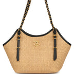 Small Coco Shopping Bag Raffia and Black Calfskin Antique Gold Hardware