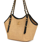 Small Coco Shopping Bag Raffia and Black Calfskin Antique Gold Hardware