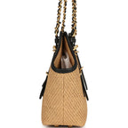 Small Coco Shopping Bag Raffia and Black Calfskin Antique Gold Hardware