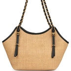 Small Coco Shopping Bag Raffia and Black Calfskin Antique Gold Hardware