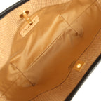 Small Coco Shopping Bag Raffia and Black Calfskin Antique Gold Hardware