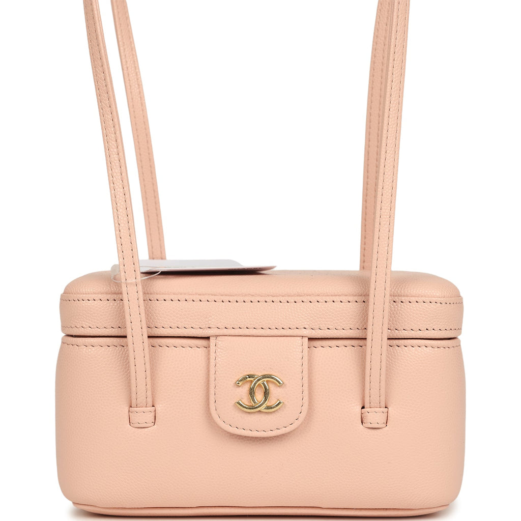 Preppy Coco Long Vanity with Straps Light Pink Shiny Caviar Brushed Gold Hardware