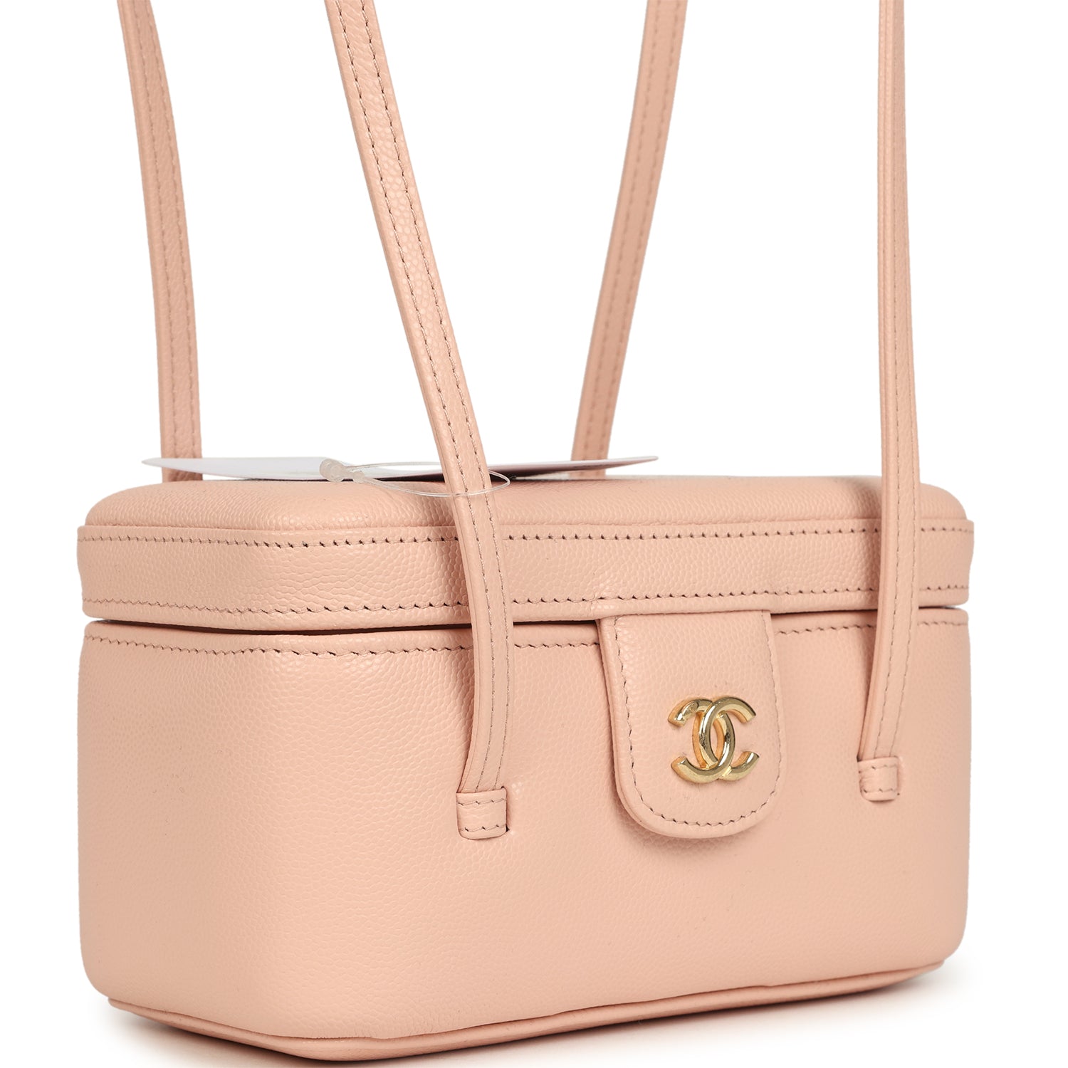 Preppy Coco Long Vanity with Straps Light Pink Shiny Caviar Brushed Gold Hardware
