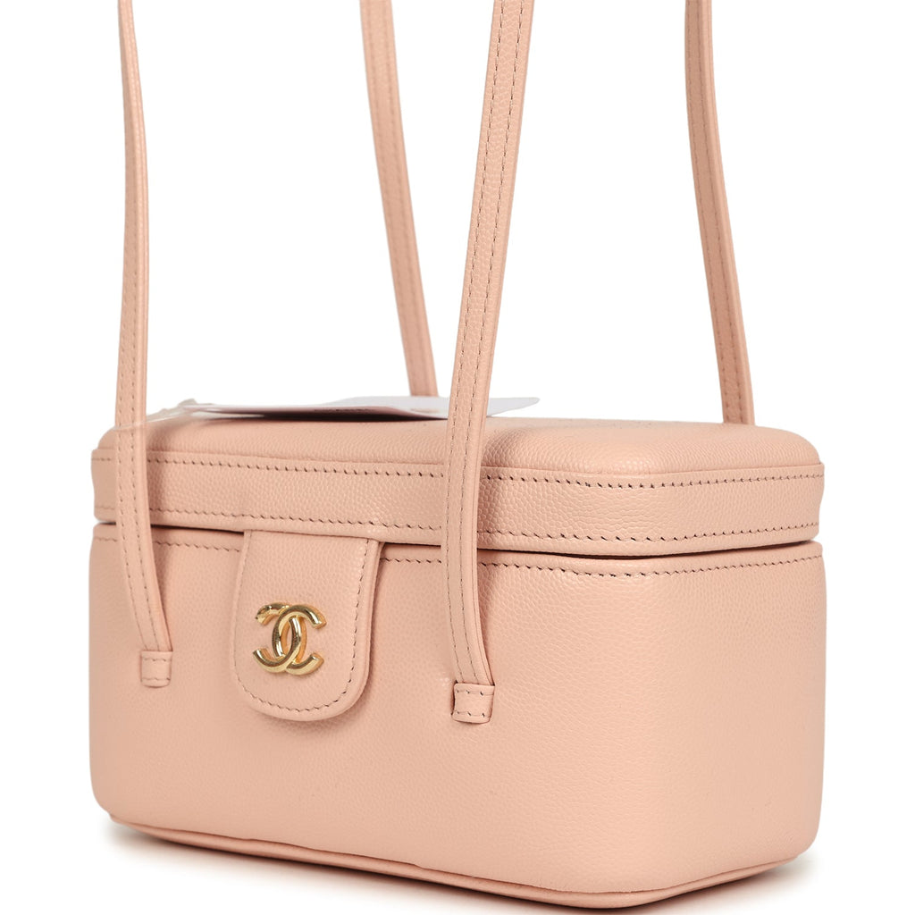 Preppy Coco Long Vanity with Straps Light Pink Shiny Caviar Brushed Gold Hardware
