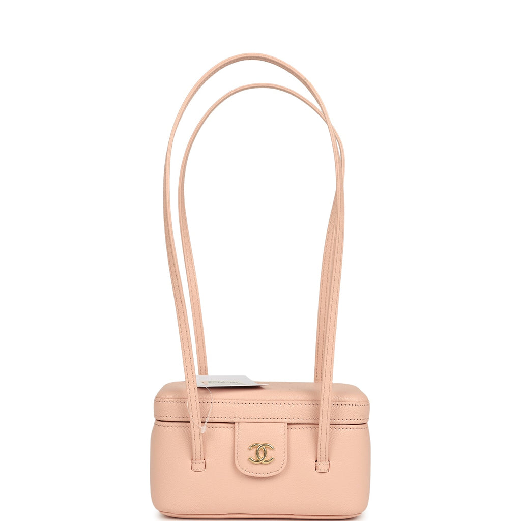 Preppy Coco Long Vanity with Straps Light Pink Shiny Caviar Brushed Gold Hardware