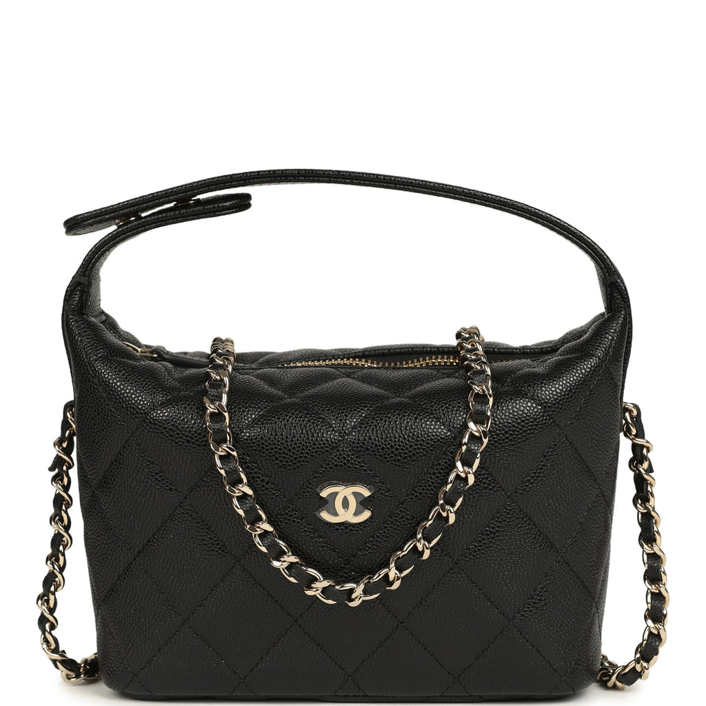 Mini Hobo Pouch with Chain Black Shiny Caviar Light Gold Hardware