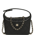 Mini Hobo Pouch with Chain Black Shiny Caviar Light Gold Hardware