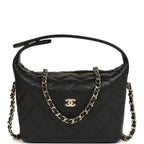 Mini Hobo Pouch with Chain Black Shiny Caviar Light Gold Hardware