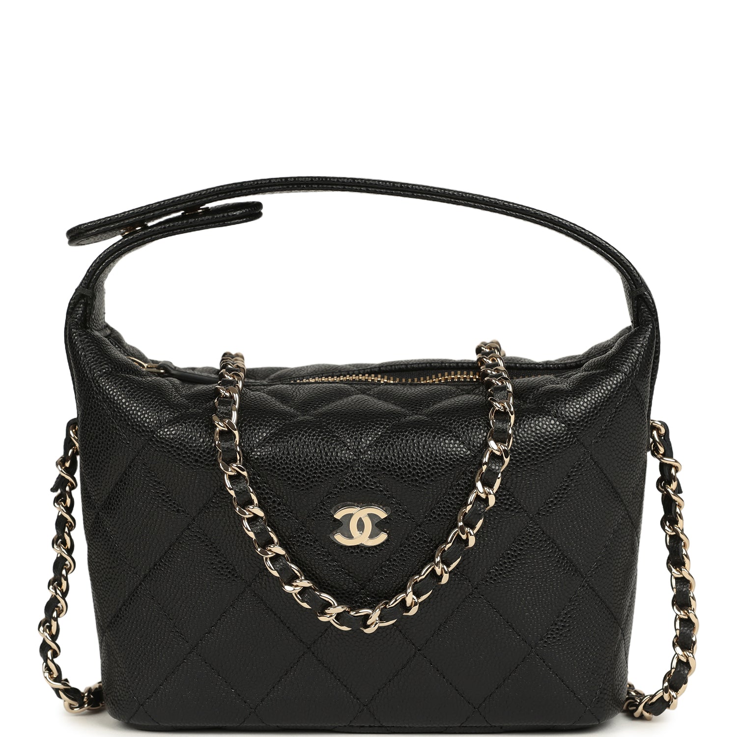 Mini Hobo Pouch with Chain Black Shiny Caviar Light Gold Hardware