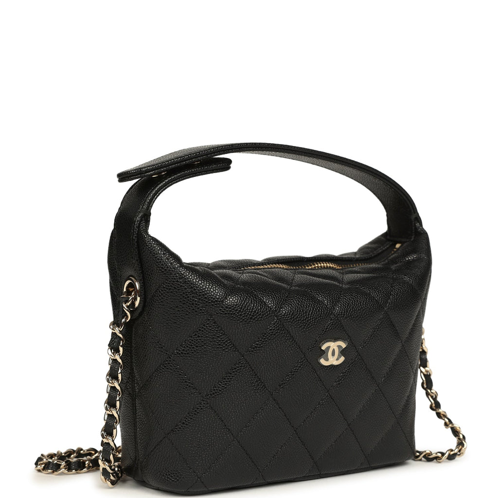 Mini Hobo Pouch with Chain Black Shiny Caviar Light Gold Hardware